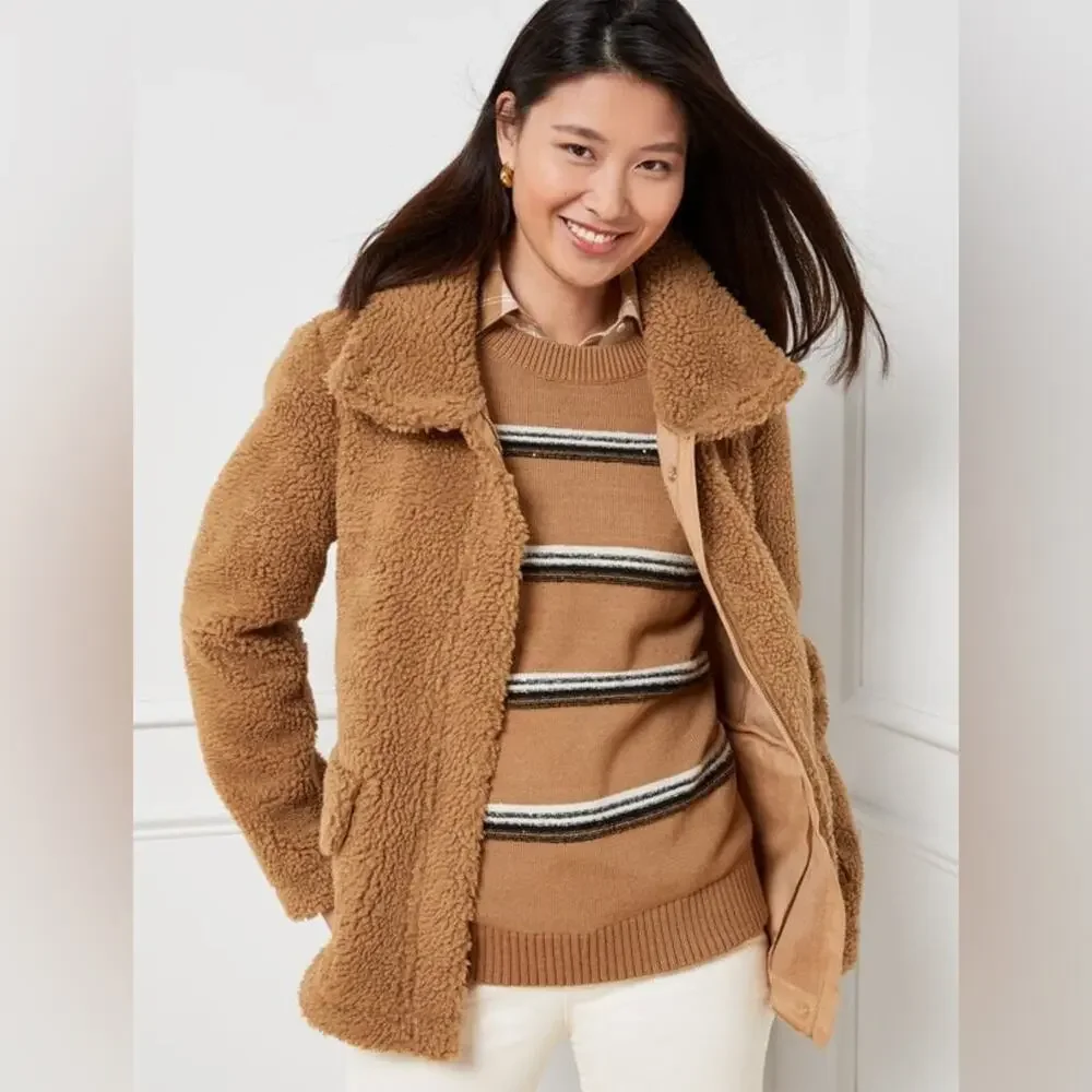 Talbots Faux Shearling Teddy Coat brown size XS - Picture 3 of 10